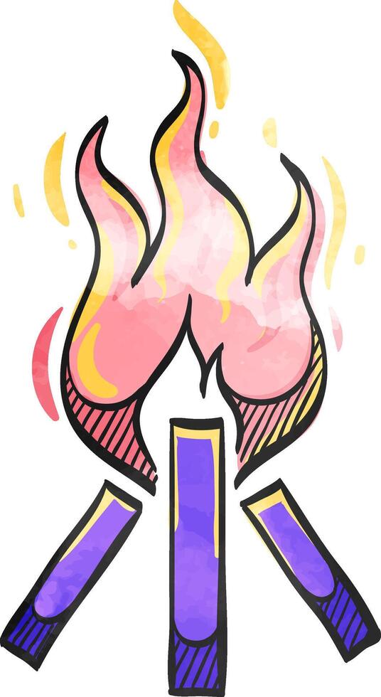 Camp fire icon in color drawing. Camping burn heat wild fire vector