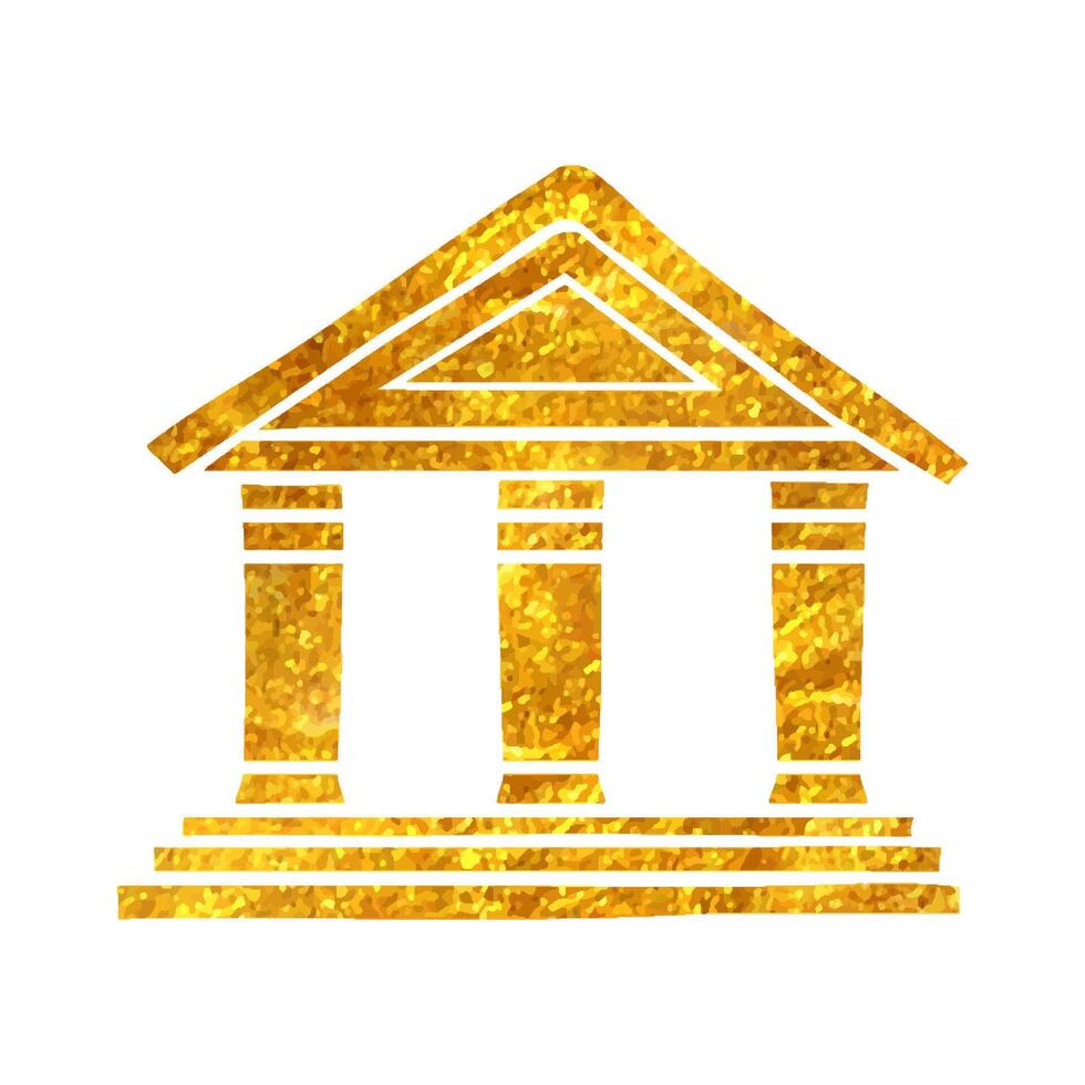 Hand drawn Bank building icon in gold foil texture vector illustration