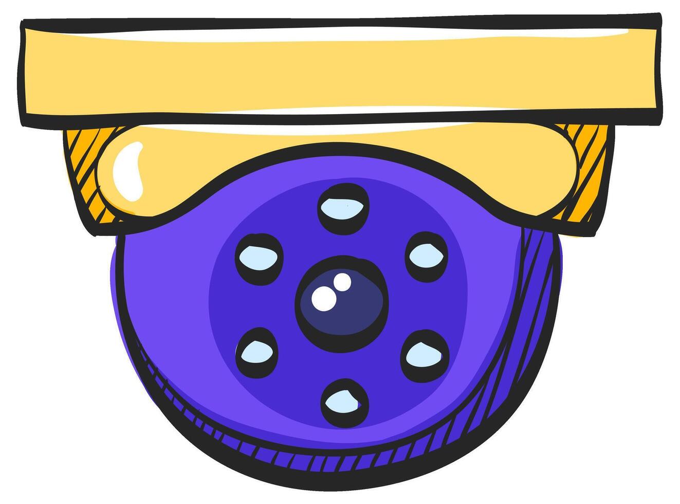 Surveillance camera icon in hand drawn color vector illustration