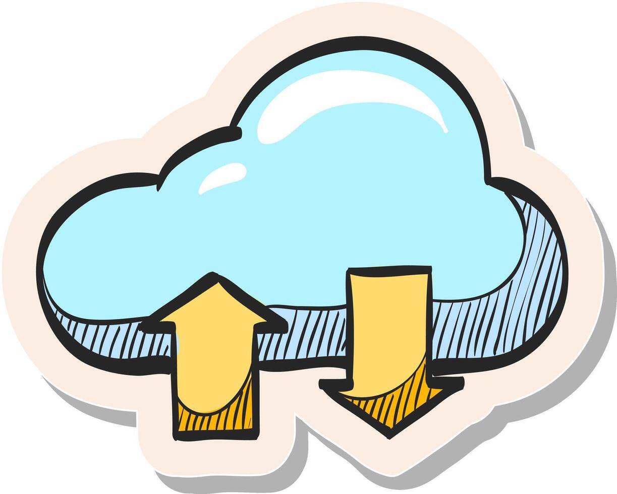 nube almacenamiento icono mano dibujado pegatina estilo vector