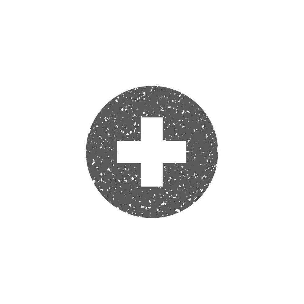 Plus sign icon in grunge texture vector illustration