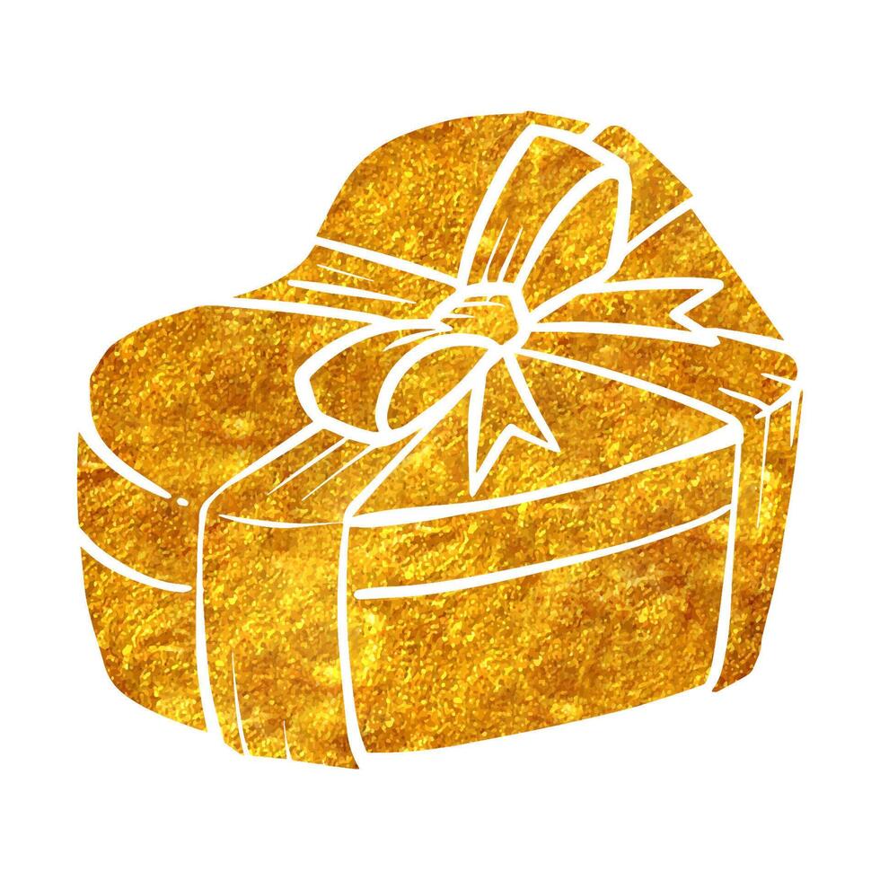 Hand drawn gold foil texture heart shape box hand drawn. Vector illustration.