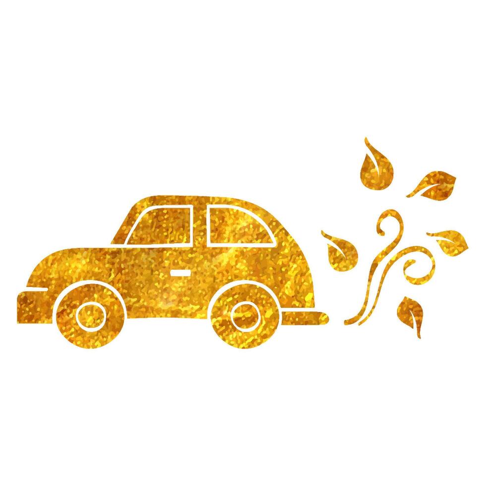 mano dibujado verde coche icono en oro frustrar textura vector ilustración