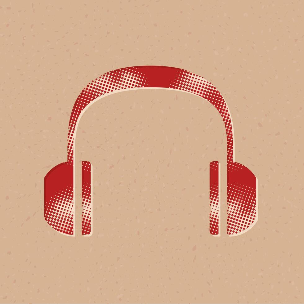 Headset audio halftone style icon with grunge background vector illustration