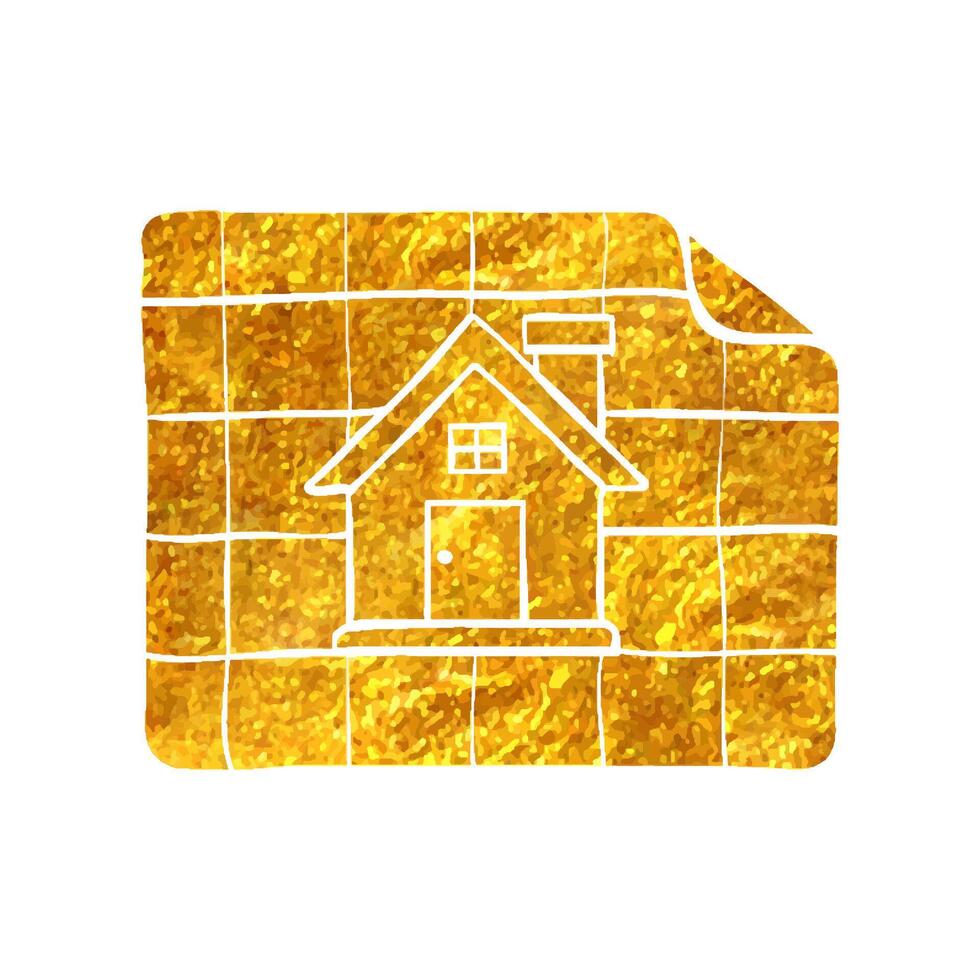 Hand drawn Blueprint icon in gold foil texture vector illustration