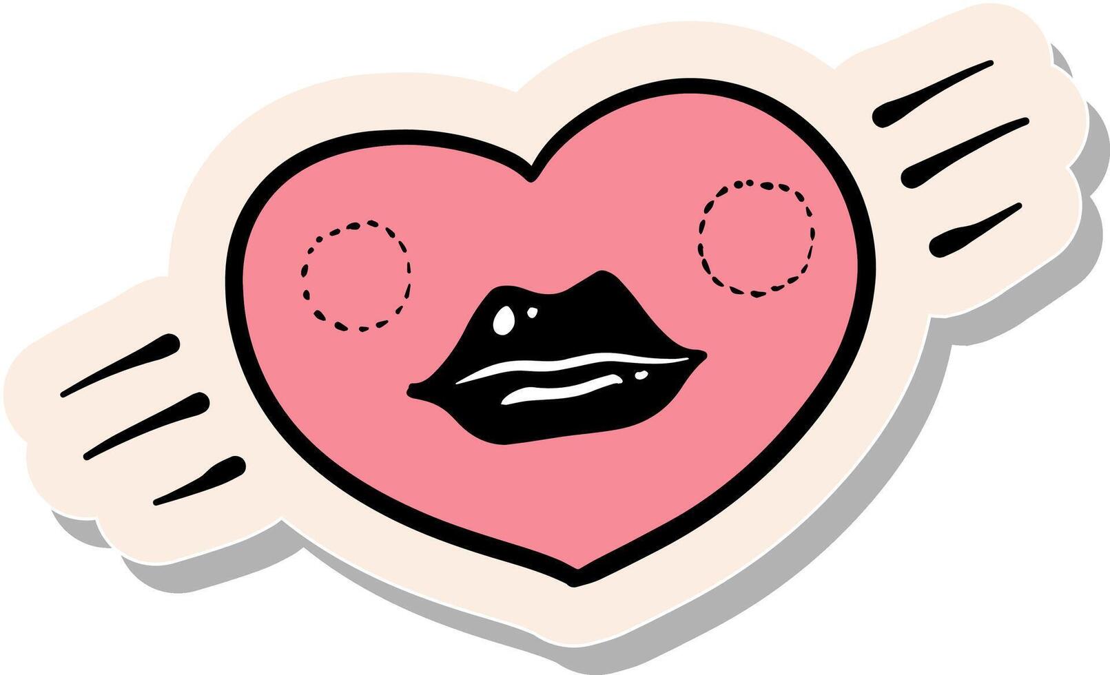 Hand drawn hand draw woman lips inside heart shape outline in sticker style vector illustration