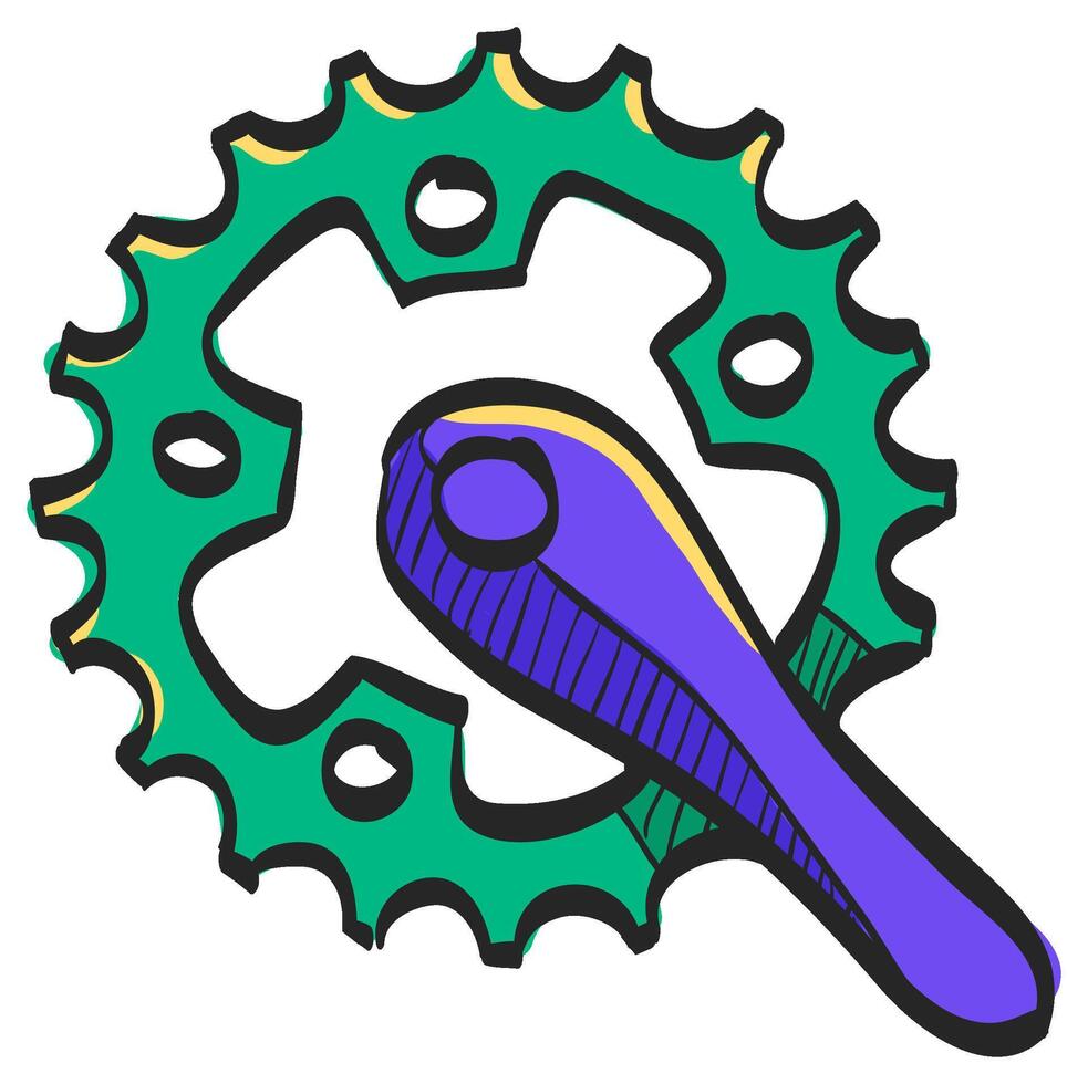 Bicycle crank set icon in hand drawn color vector illustration
