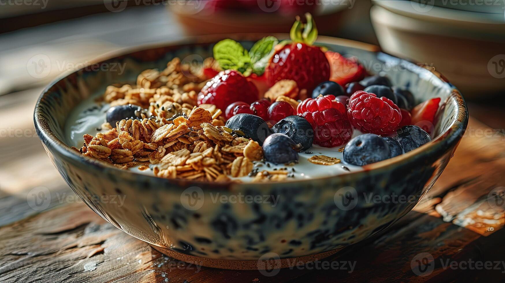 AI generated Nutrient-Packed Breakfast Table A Variety of Fresh Fruits and Nuts for a Healthy Start photo