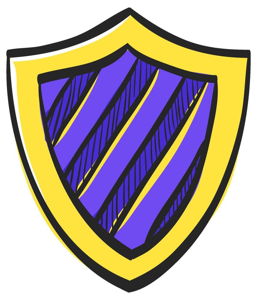 Stripe shield icon in hand drawn color vector illustration