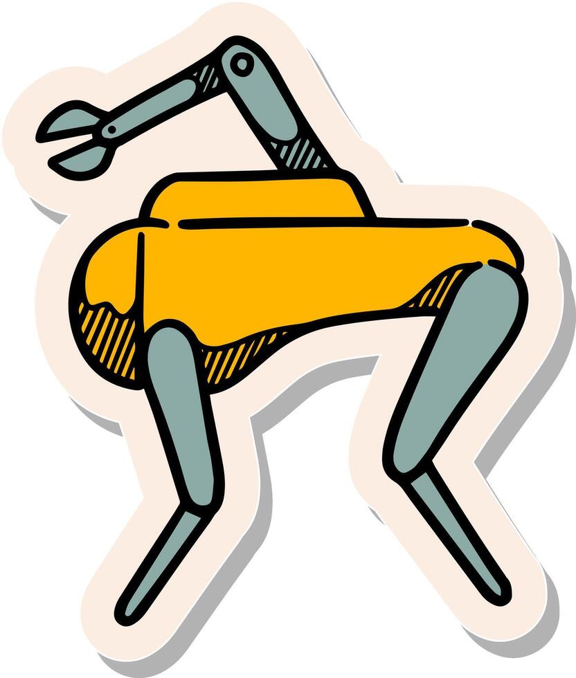 Hand drawn intelligence animal robot icon in sticker style vector illustration