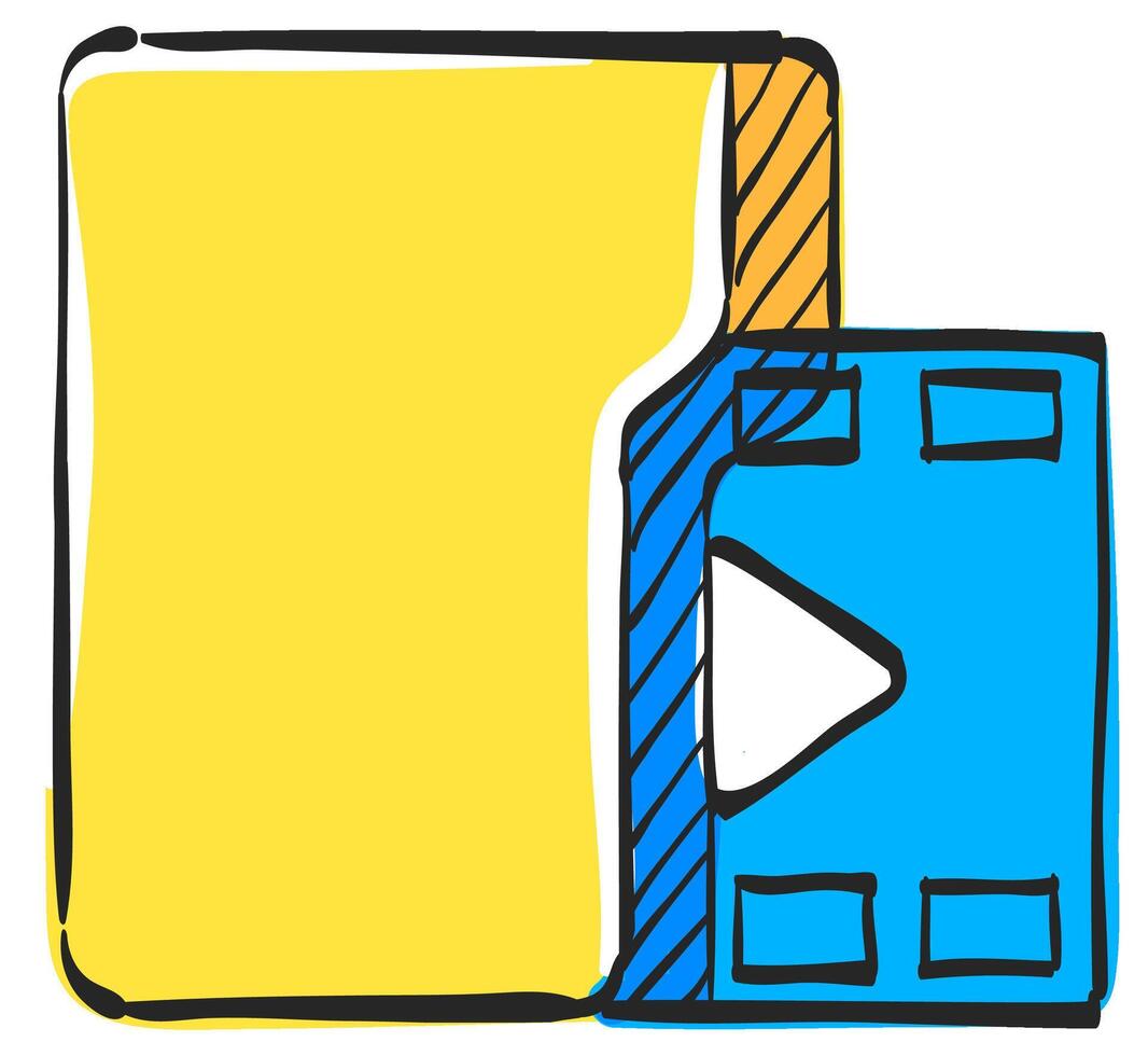 Movie folder icon in hand drawn color vector illustration
