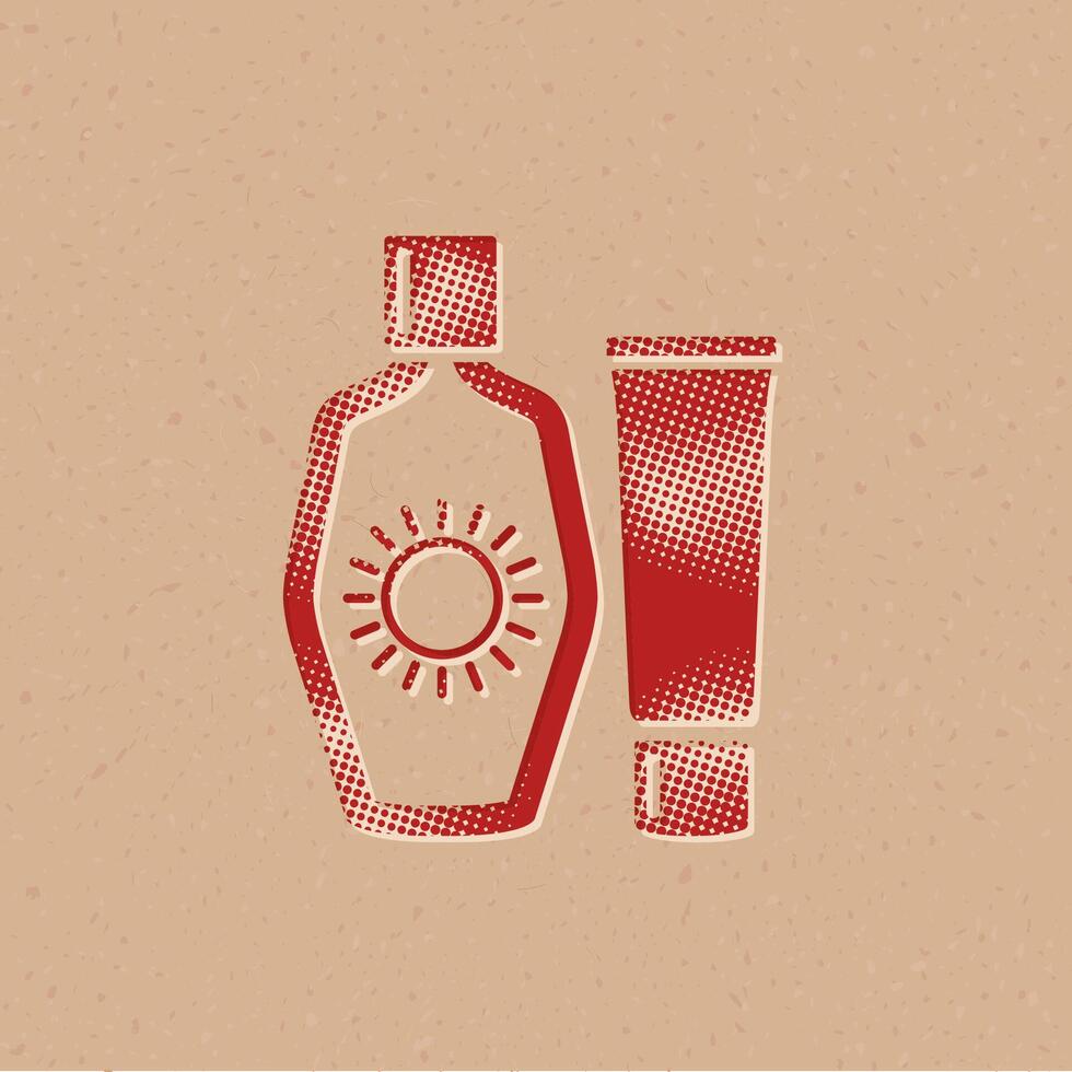 Tanning lotions halftone style icon with grunge background vector illustration