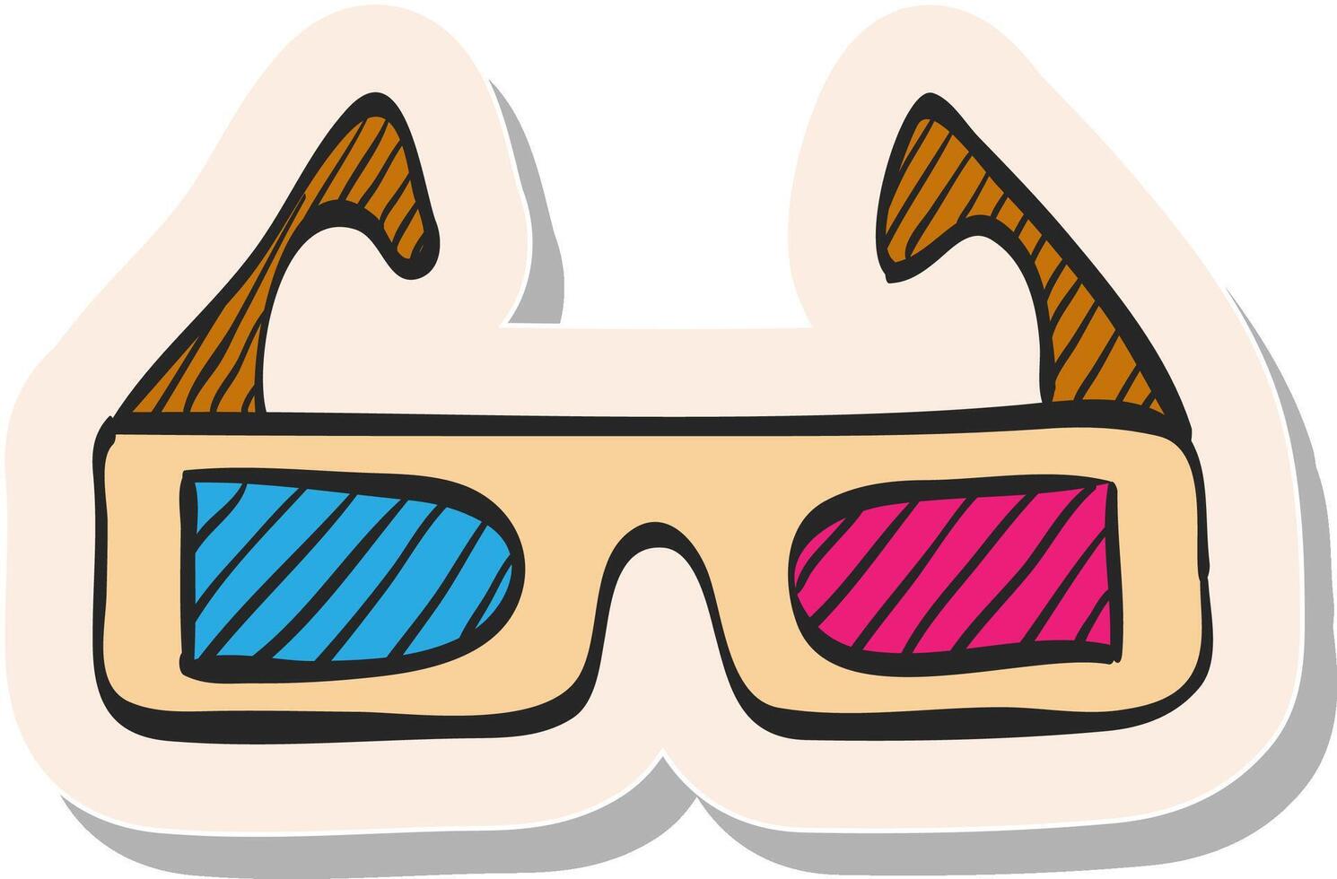 Hand drawn 3D glasses icon in sticker style vector illustration