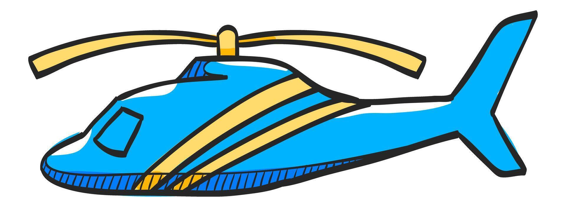 Helicopter icon in hand drawn color vector illustration