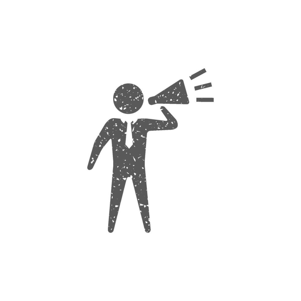 Businessman loudspeaker icon in grunge texture vector illustration