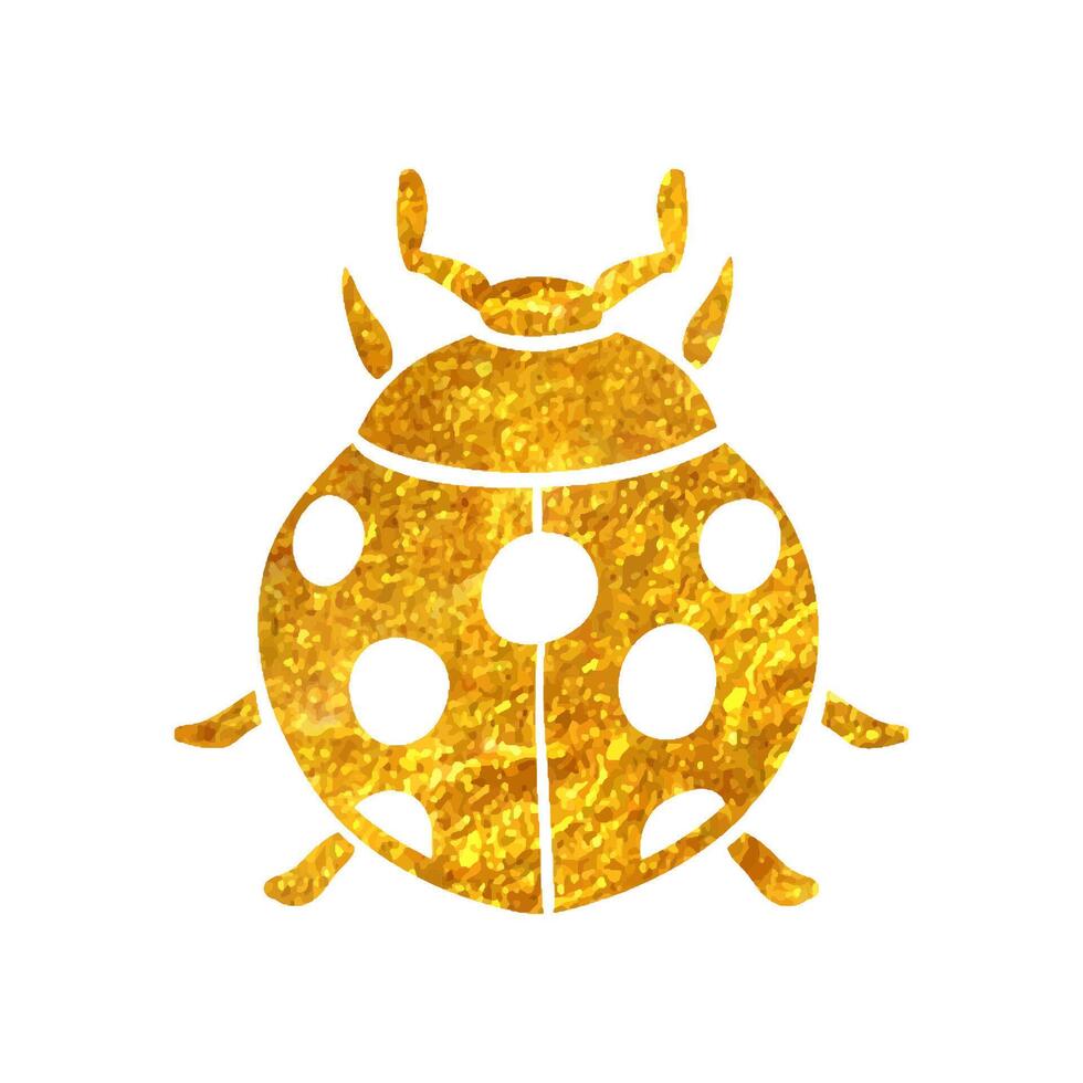 Hand drawn Bug icon in gold foil texture vector illustration