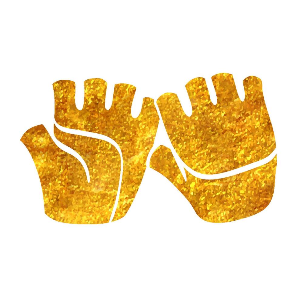 Hand drawn sport gloves icon in gold foil texture vector illustration