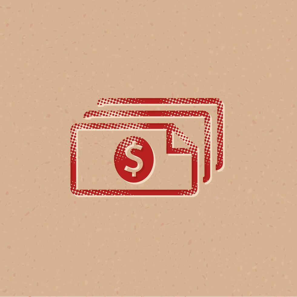 Money halftone style icon with grunge background vector illustration