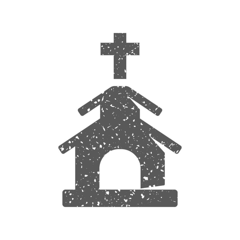 Church icon in grunge texture. Vintage style vector illustration.