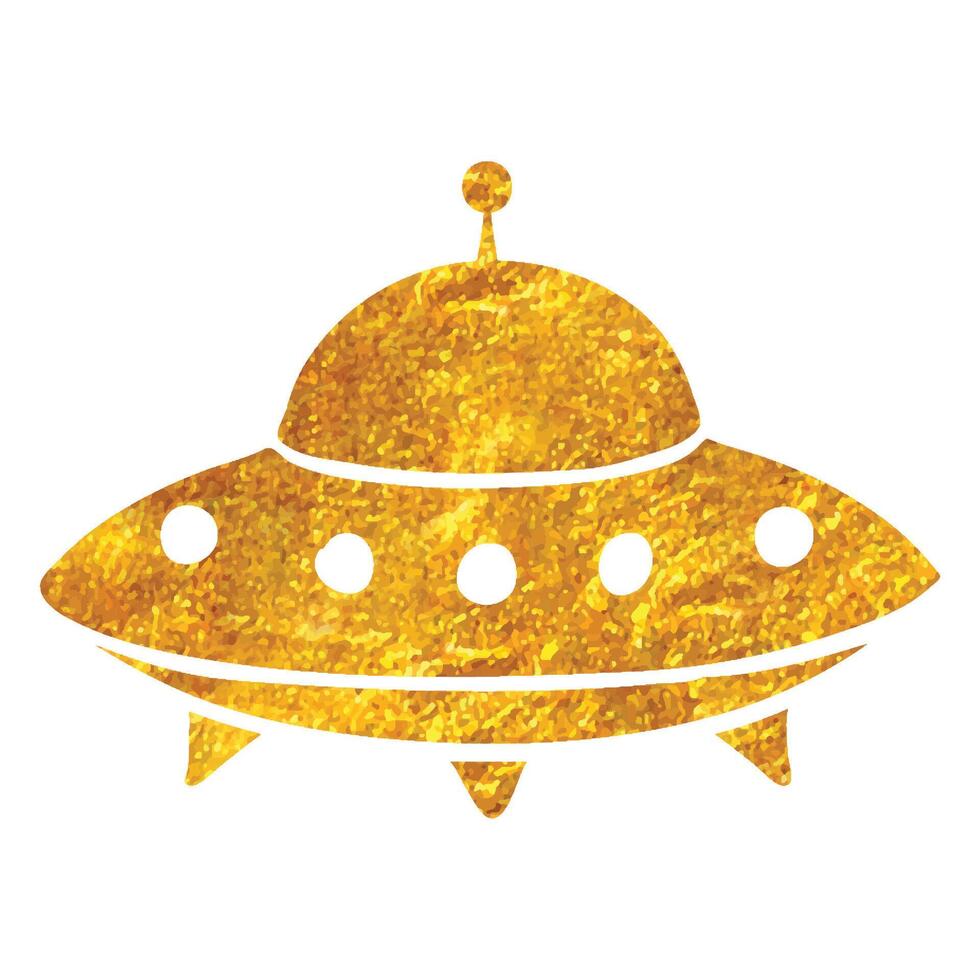 Hand drawn Flying saucer icon in gold foil texture vector illustration