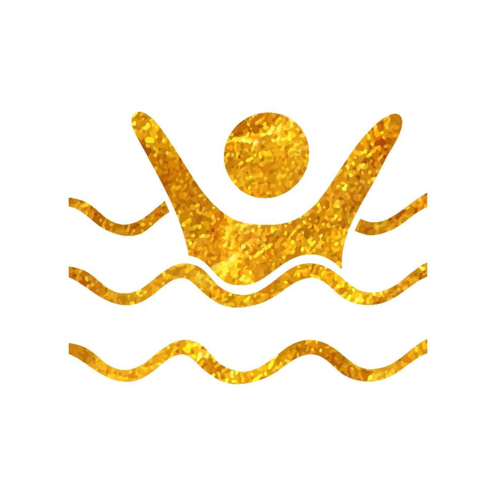 Hand drawn Drowned man icon in gold foil texture vector illustration