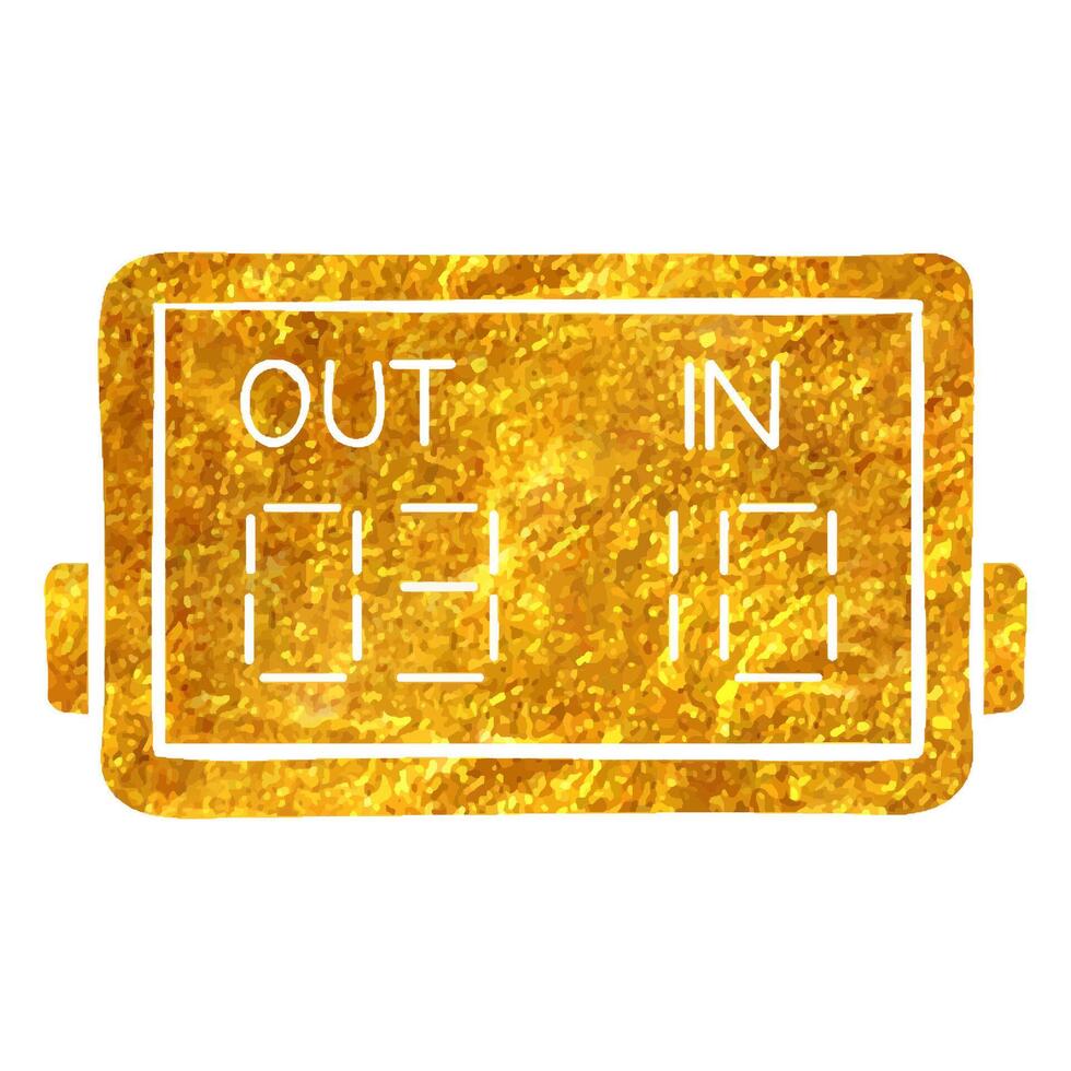 Hand drawn Player substitution board icon in gold foil texture vector illustration