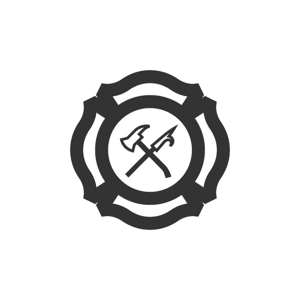 Firefighter emblem icon in thick outline style. Black and white monochrome vector illustration.