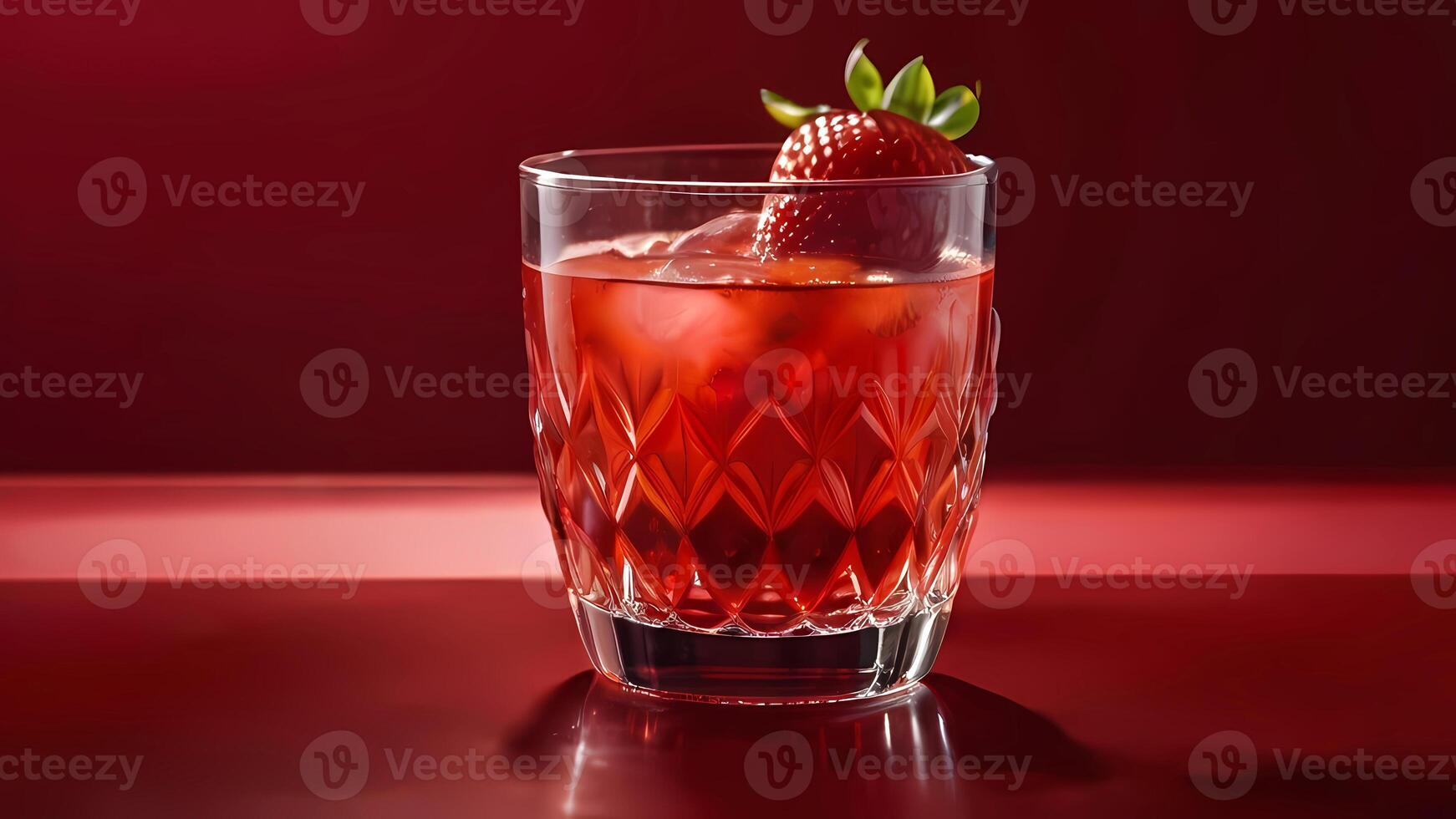 AI generated A Glass of Strawberry Juice Beckons Against a Vibrant Red Background photo