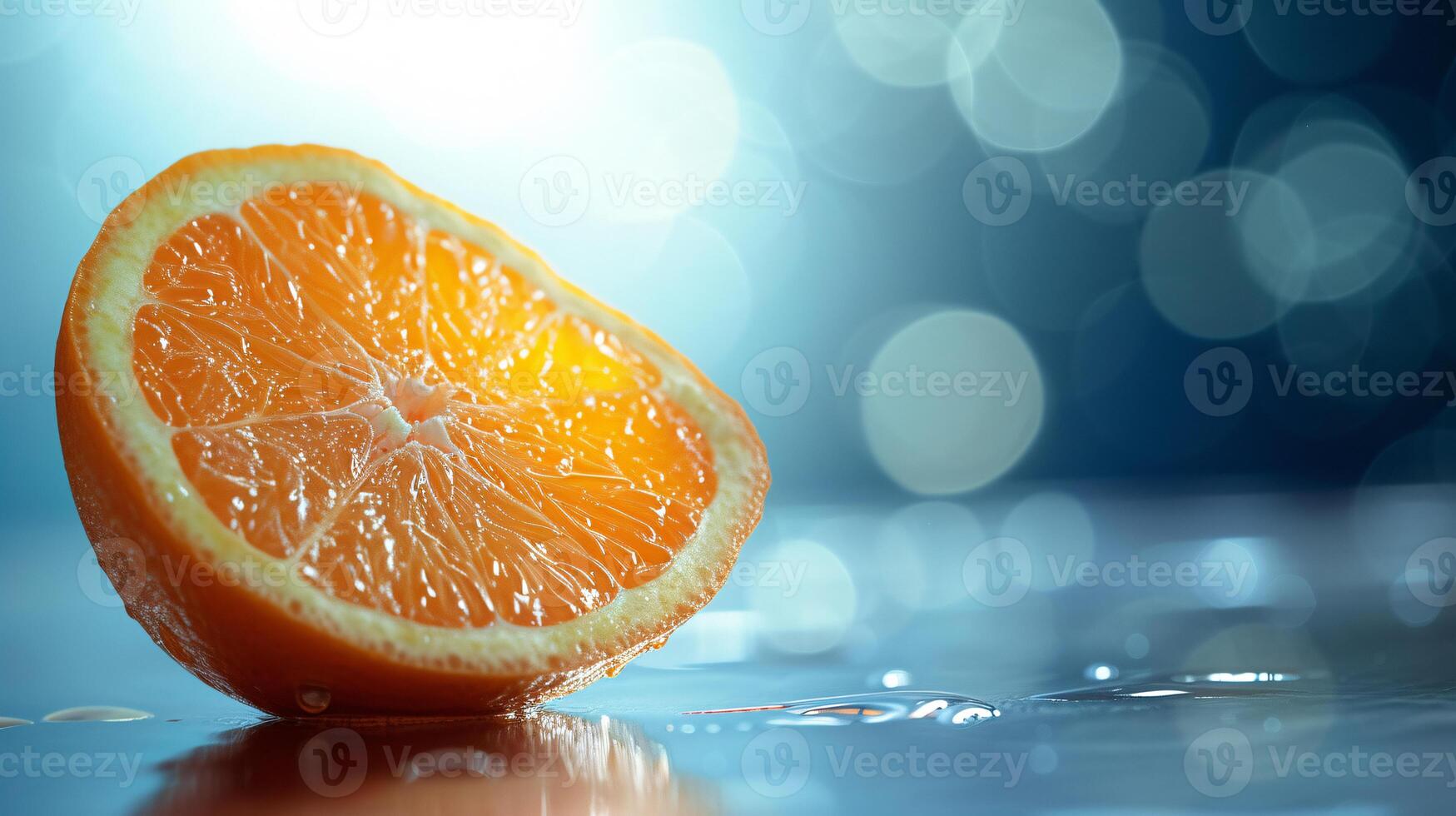 AI generated a vibrant, ripe citrus, sliced to reveal its succulent interior photo