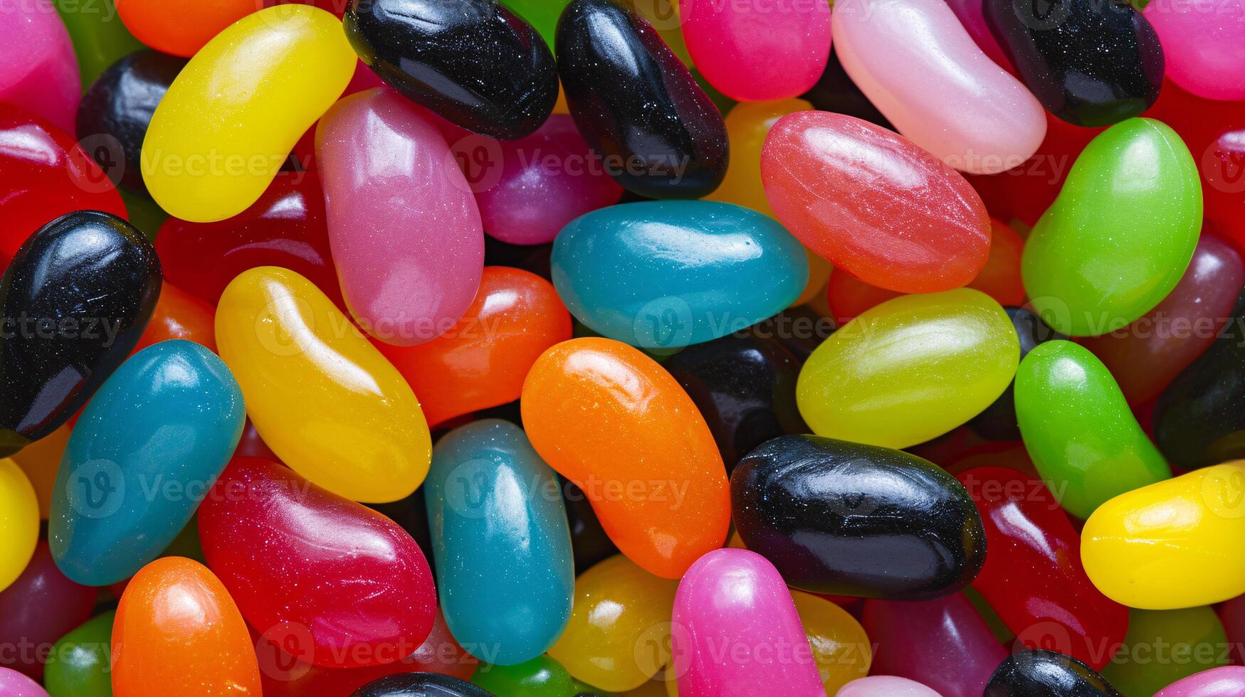 AI generated Close up of Cinema colorful assorted jelly beans in a full screen tile image that can be repeated infinitely photo