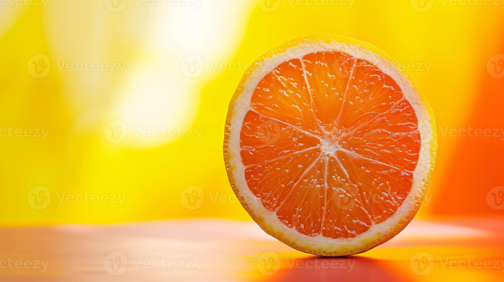 AI generated a vibrant, ripe citrus, sliced to reveal its succulent interior photo