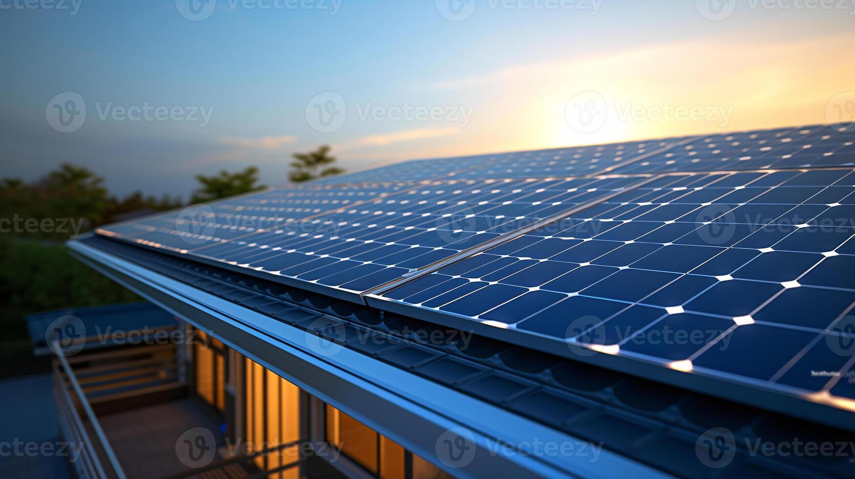 AI generated solar panels on a modern tiny house roof top for a sustainable future photo
