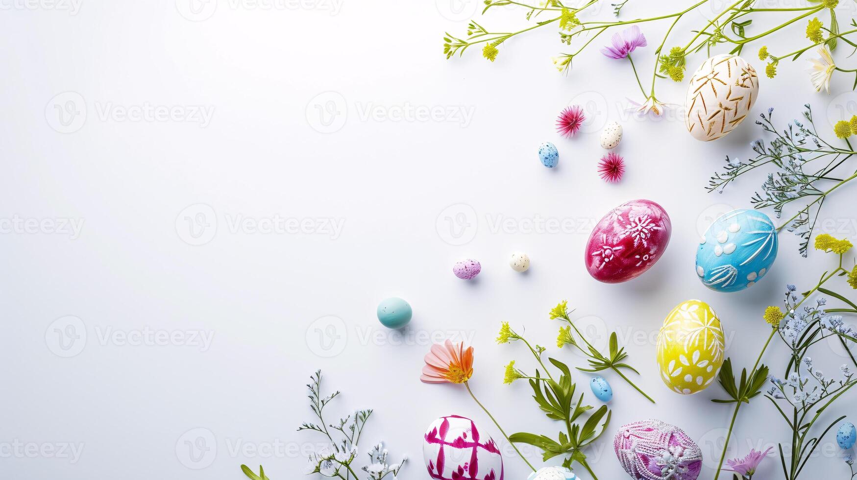 AI generated An Easter decoration steals the spotlight, meticulously arranged against a clear, radiant white background wit copy space photo