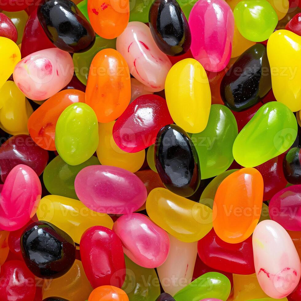 AI generated Close up of Cinema colorful assorted jelly beans in a full screen tile image that can be repeated infinitely photo