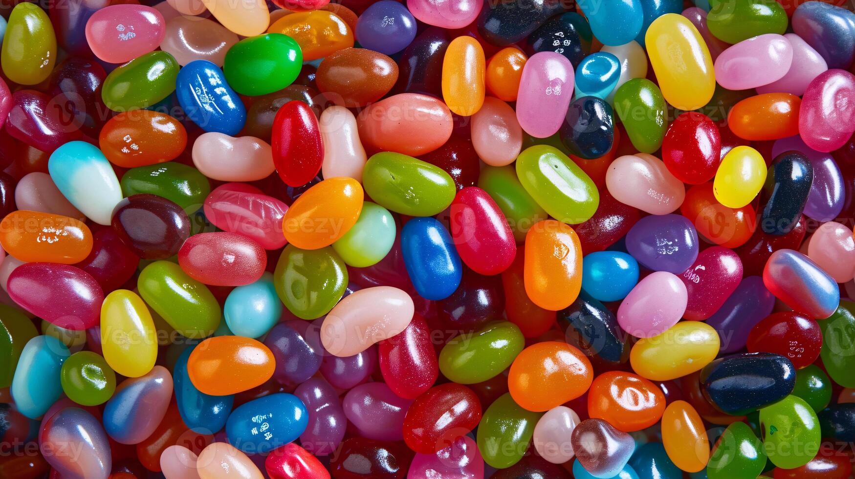 AI generated Close up of Cinema colorful assorted jelly beans in a full screen tile image that can be repeated infinitely photo