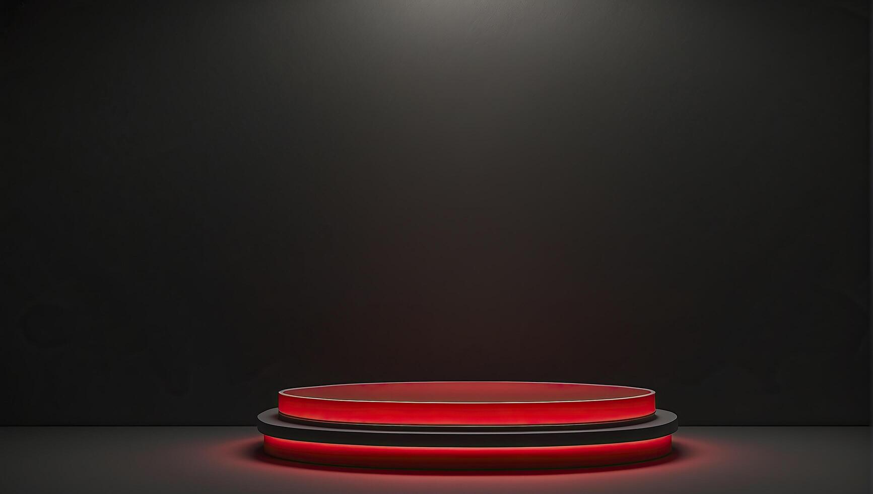 AI generated photo red light round podium and black background for mock-up