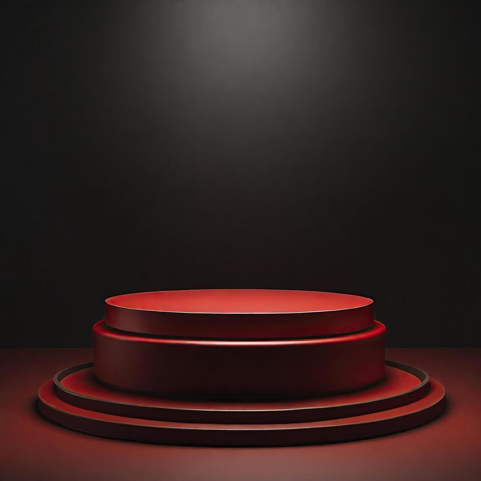 AI generated photo red light round podium and black background for mock-up