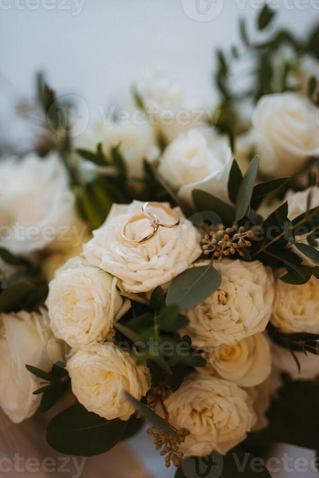 elegant wedding bouquet of fresh natural flowers photo