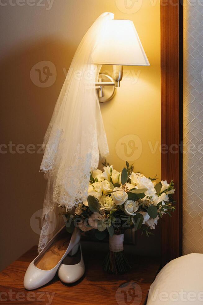 elegant wedding bouquet of fresh natural flowers photo