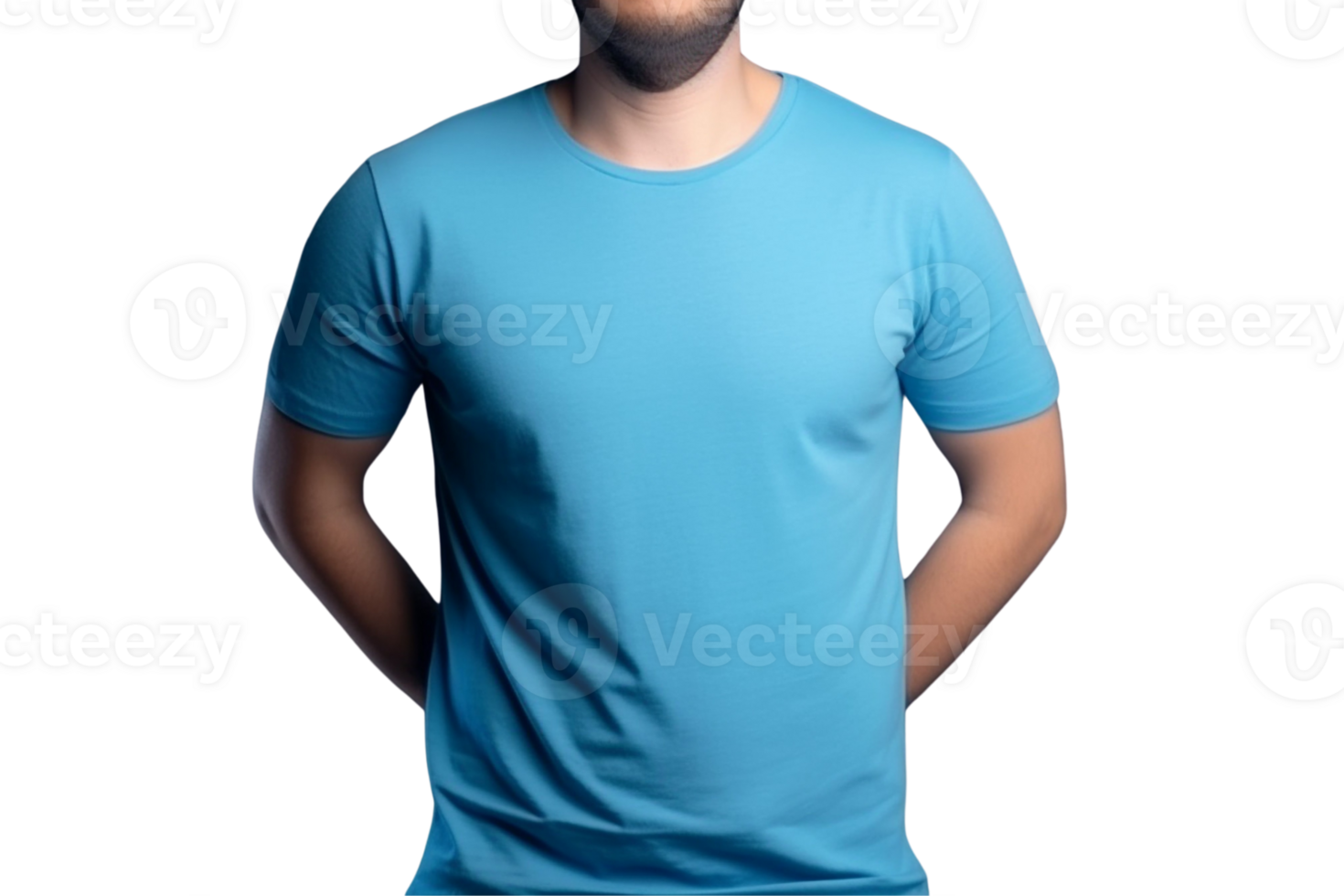 AI generated Man in blue t shirt mockup on transparent background PNG image