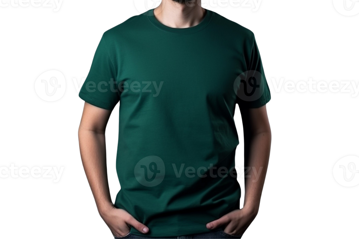 AI generated Man in green t shirt mockup on transparent background PNG image