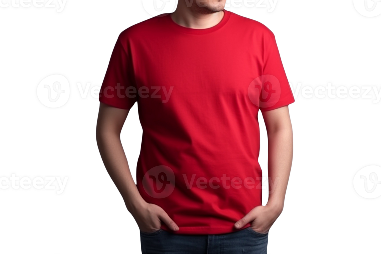 AI generated Man in red t shirt mockup on transparent background PNG image