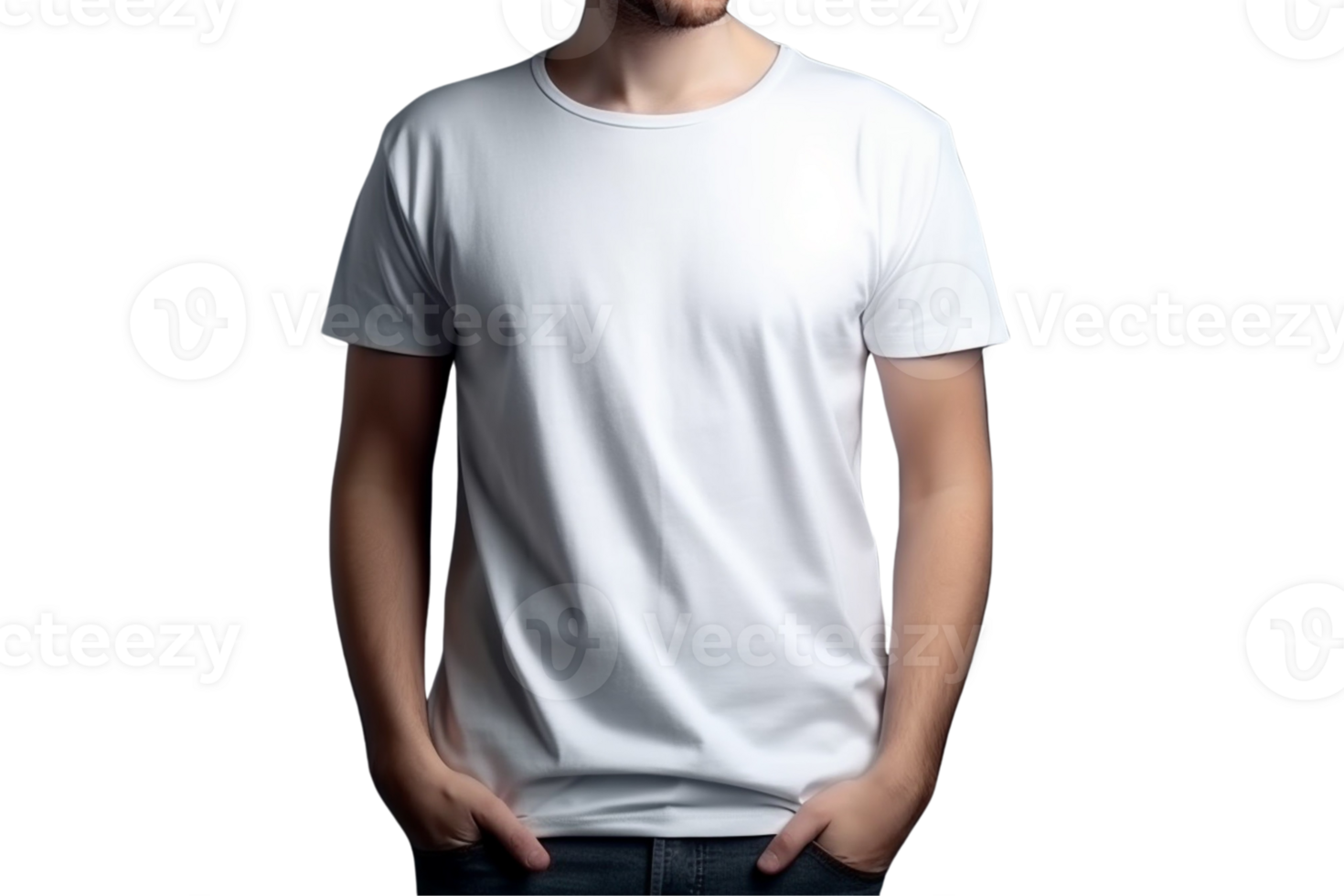 AI generated Man in white t shirt mockup on transparent background PNG image