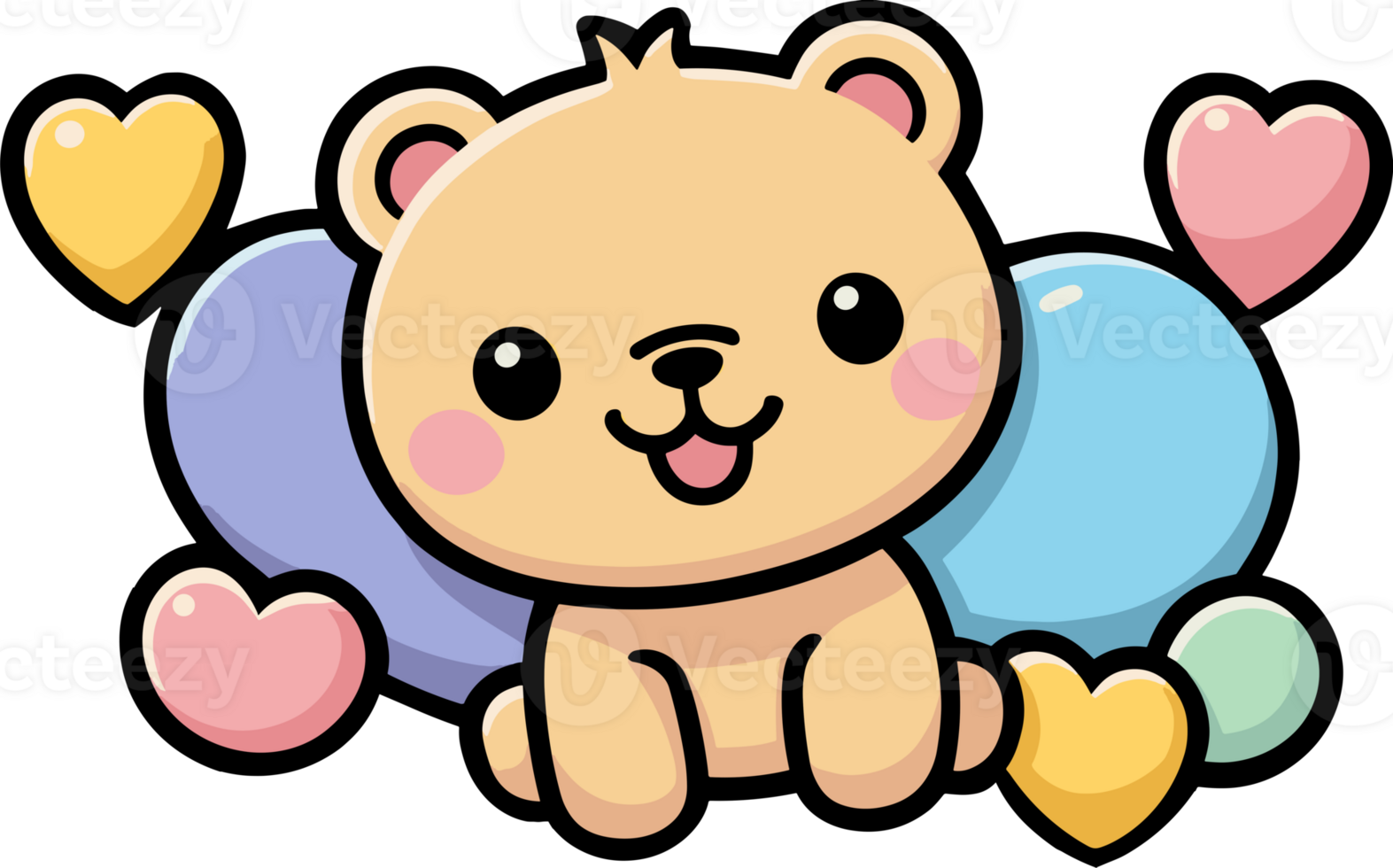 AI generated Adorable baby brown bear cartoon sitting with heart isolated in transparent background png for nursery decor and kids