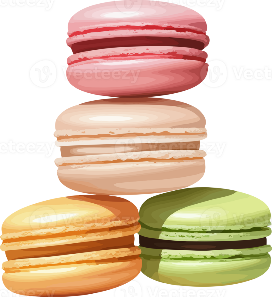 AI generated Colorful macarons clipart isolated in transparent background png, tasty design elements for kids, food, summer decoration png