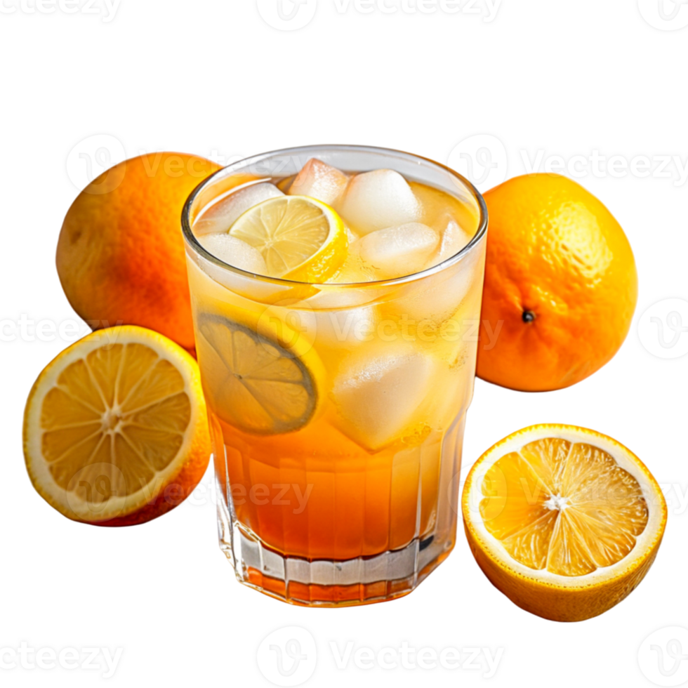 AI generated A glass of orange and lemon cocktail with ice png