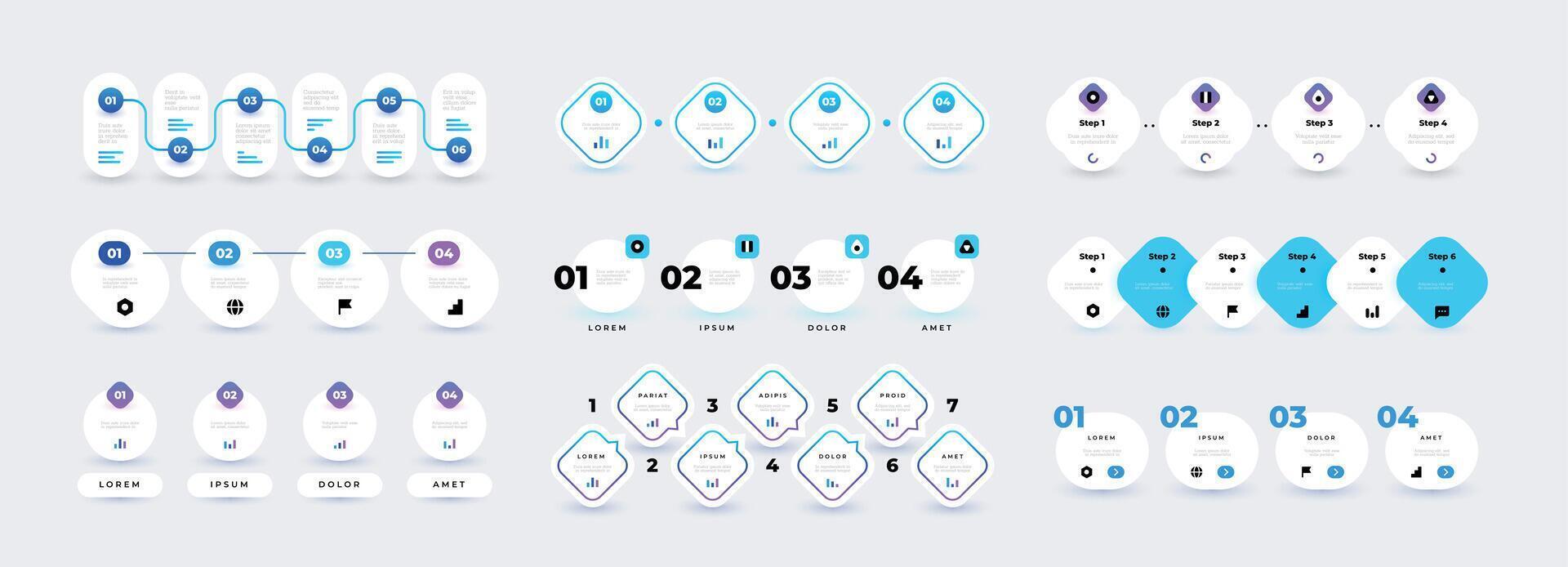 Flow chart infographic. Step 4 elements milestone timeline for business presentation, modern simple diagram. Vector productivity statistics set