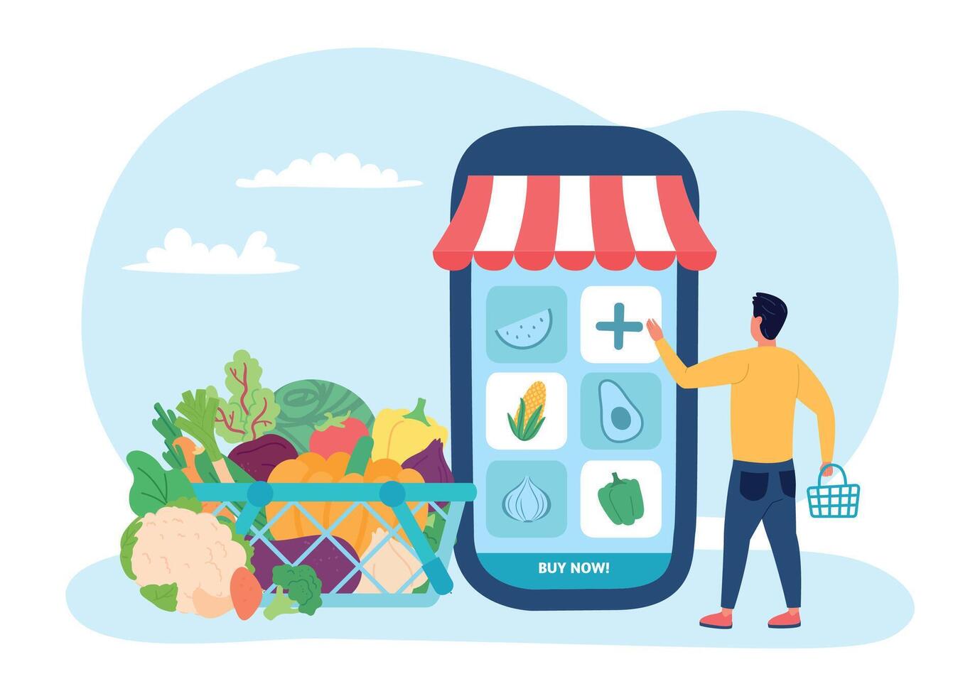 Online farm organic food shopping on smartphone vector