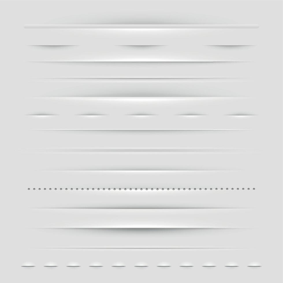 Realistic web dividers. Horizontal empty paper form elements, decorative horizontal ribbons and folds for web design. Vector set