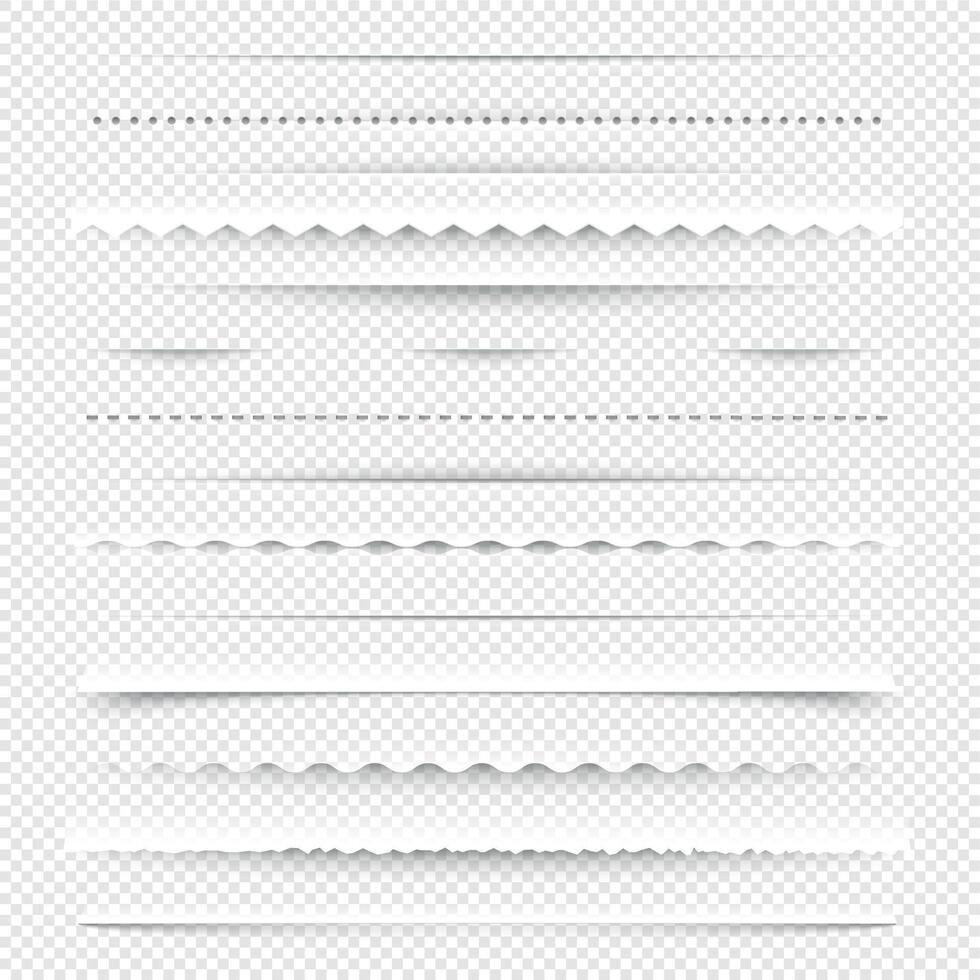 Horizontal dividers. Diagonal borders with holes and gaps for layout design, white stitch line elements. Vector isolated set